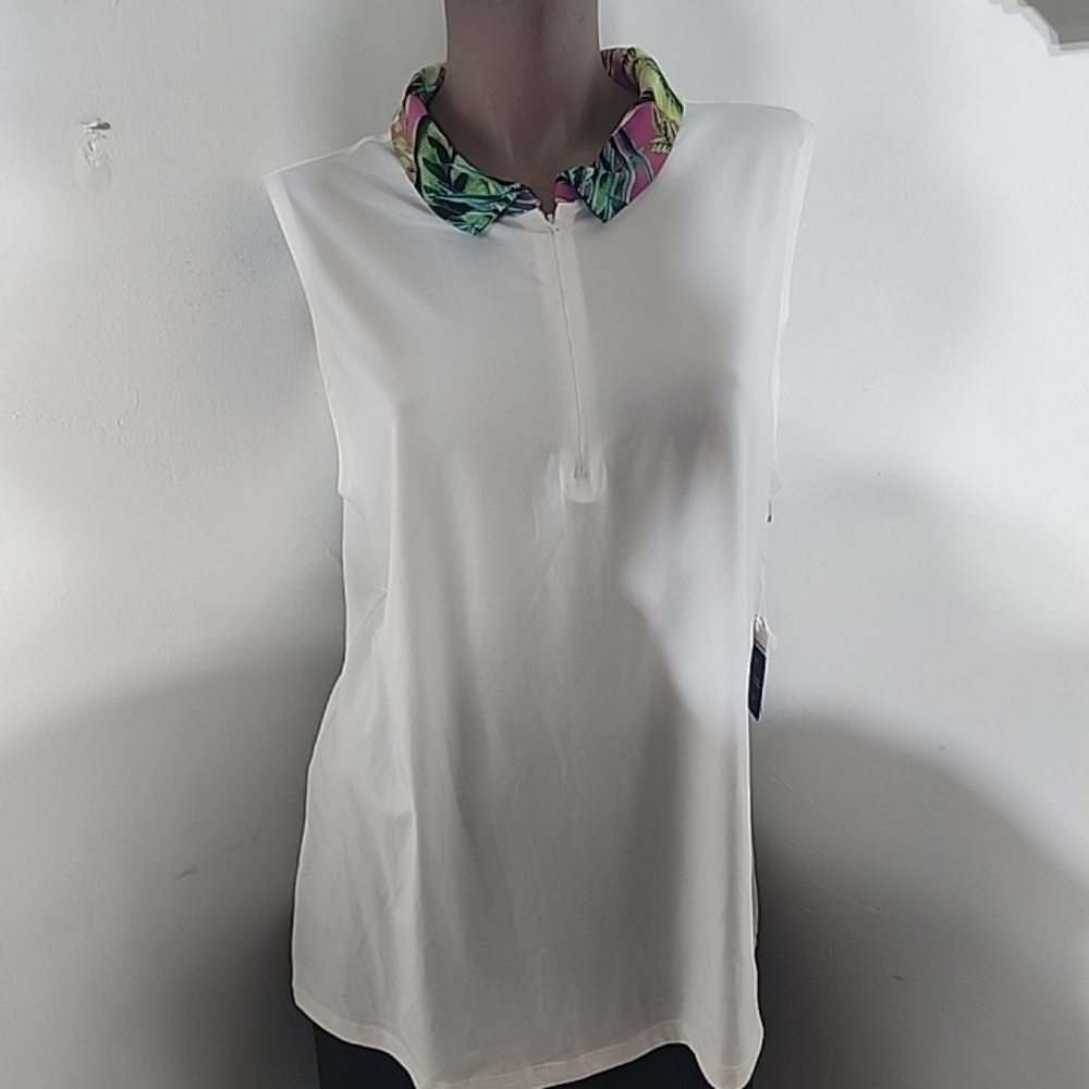 Tommy Bahama Womens Tropical White Sleeveless Pullover Golf Top Size XL NWT
